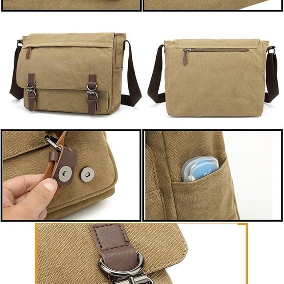 Canvas Vintage Messenger Bag Shoulder bag Leather Large Travel Crossbody bags fo - Picture 5 of 7